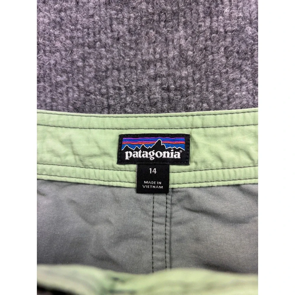 Patagonia Board Shorts Kids Size 14 Green Striped Swim Trunks 65715